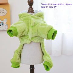 Anelekor Plush Dinosaur Pet Hoodie material detail helps keep pets cozy during winter outings.