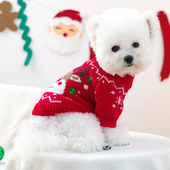 Anelekor Santa outfit on dog in red knitwear for festive look
