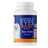 ANGELS' EYES Natural Plus tear stain powder bottle closeup for a brighter eye area.
