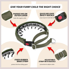 Anglevate Martingale collar Army Green reflective strips improve visibility during evening walks