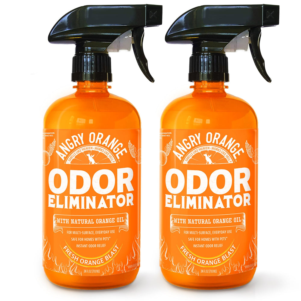 ANGRY ORANGE pet odor eliminator bottle front shows citrus-powered odor control
