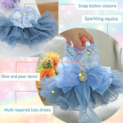 ANIAC blue cat wedding dress soft fabric closeup shows skin-friendly comfort