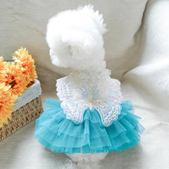 ANIAC blue tutu wing dress with embroidery and pearls for special occasions