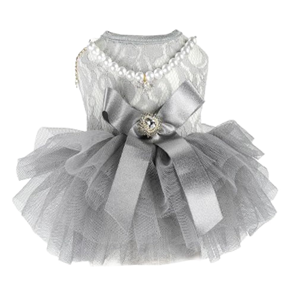 ANIAC gray dog dress for small dogs with soft tulle for all-day comfort.