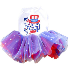 ANIAC independence-dog-dress-stars close-up shows durable stitching for small dogs