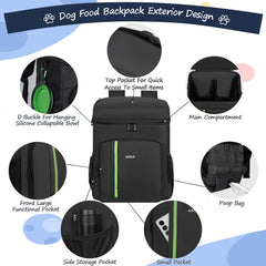 ANILD front pocket with feeding mat and collapsible bowl ready for quick meals.