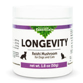 Animal Essentials LONGEVITY Reishi bottle shows convenient daily immune support for pets
