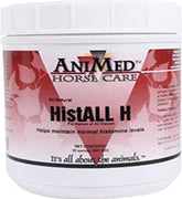 ANIMED Histall-H powder tub front suggests natural respiratory support for seasonal irritants.