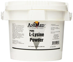 ANIMED L-Lysine for Horses bag and scoop ready for easy feeding and protein support.