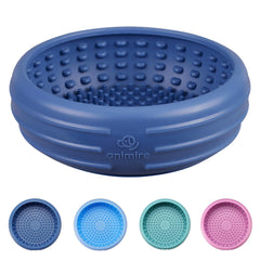 Animire dog lick bowl dark blue XL in action, promoting slow feeding and enrichment.