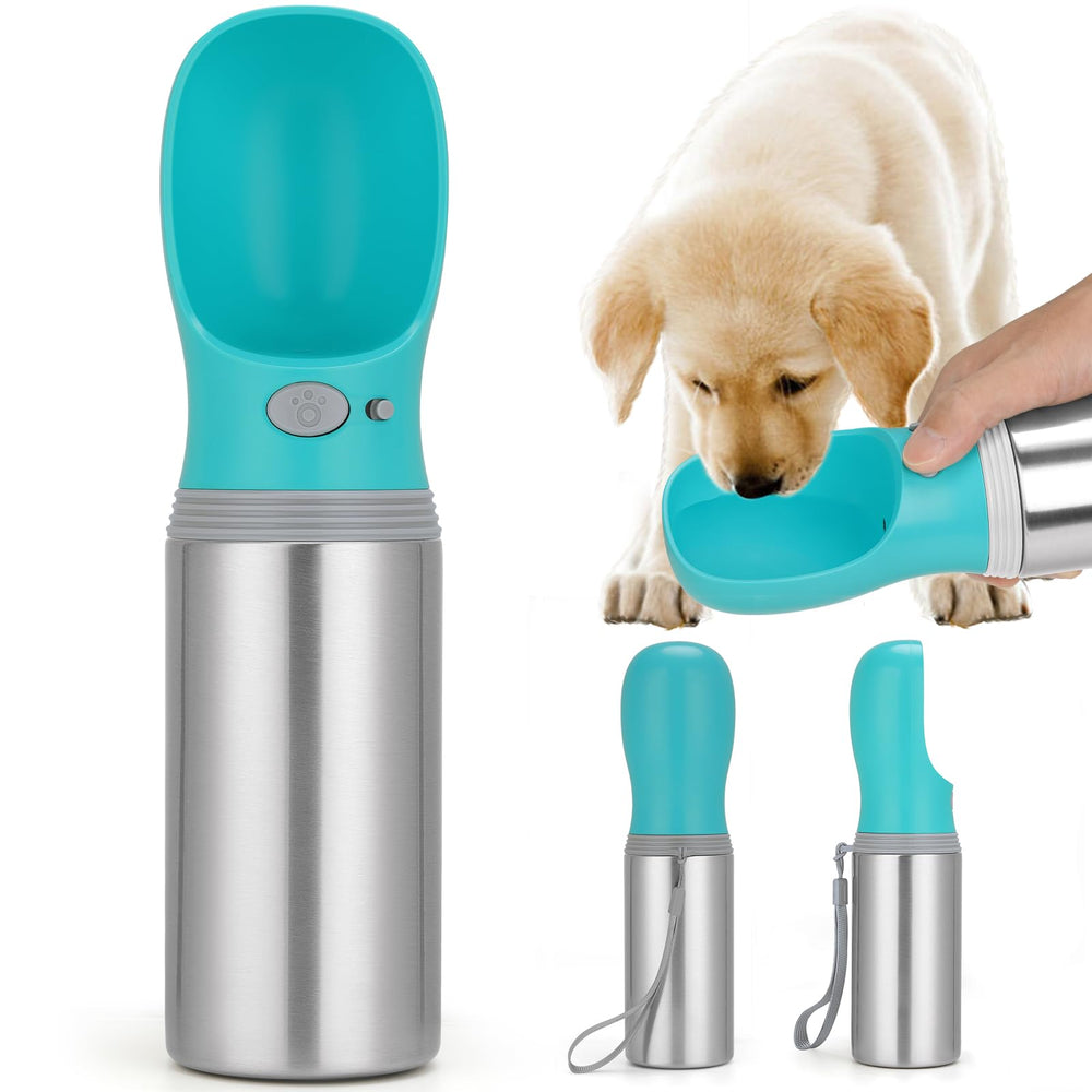 Anipaw portable dog water bottle cap-open shows quick on-the-go hydration for hiking and walking