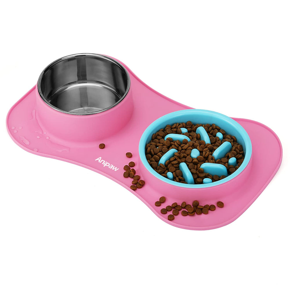 Anipaw slow feeder bowls set showing 3-in-1 design for calm eating.