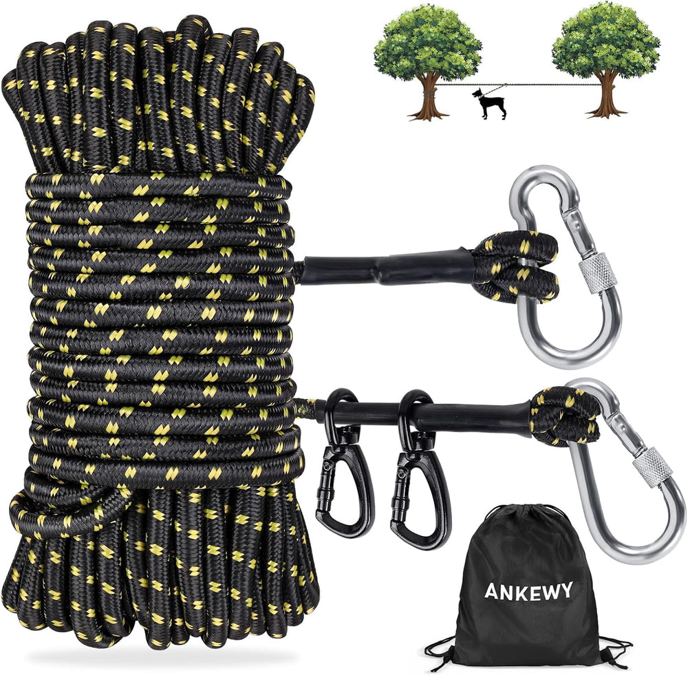 ANKEWY dog tie-out setup between trees for safe outdoor roaming