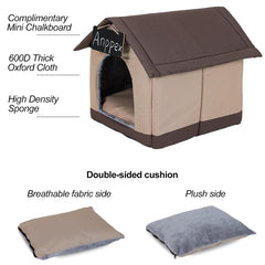 ANPPEX Cozy Dog House Indoor cushion detail shows two-sided reversible cushion for year-round comfort.