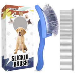 Anrundar dog slicker brush with angled pins for gentle detangling on long coats