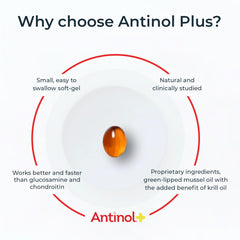 Antinol Plus soft gels close-up for easy daily dosing.