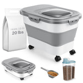 ANVS airtight collapsible pet food container in grey keeps dry dog or cat food fresh and organized