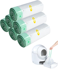 ANWA cat litter box liners bulk pack shows six rolls for easy use in automatic litter boxes.