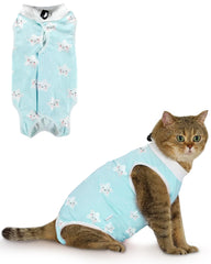 ANWA cat recovery suit shows breathable fabric for comfortable post-surgery wear