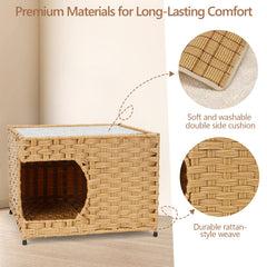 Anysiny cat house imitation-rattan-look blends decor with durability.