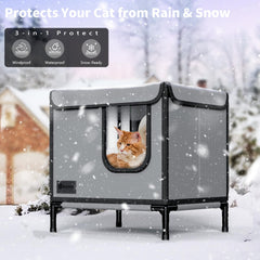 Anysiny outdoor cat house raised on ground stakes enhances warmth and prevents moisture contact.