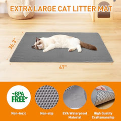 Anywish large cat litter mat double-layer honeycomb design traps litter effectively
