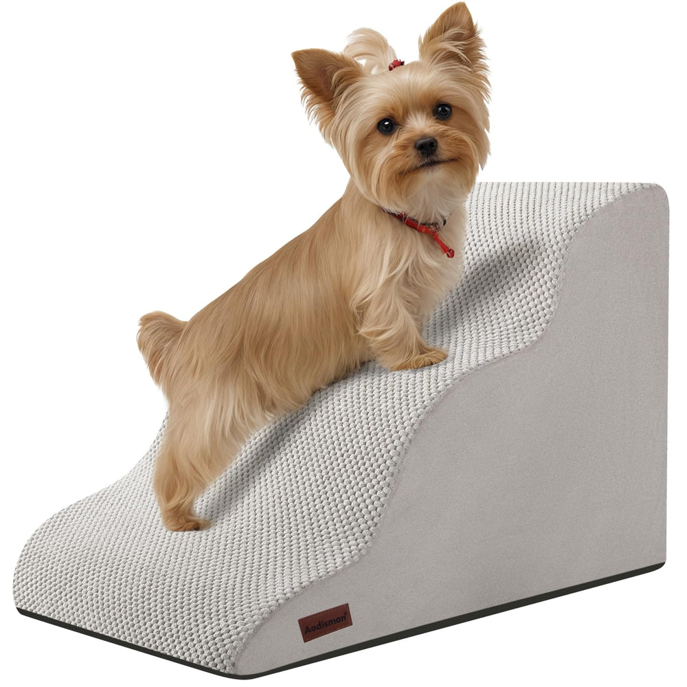 Aodisman dog stairs 3-step curved ramp eases sofa climbs for small dogs
