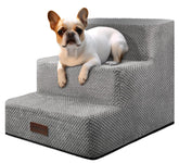 Aodisman Dog Stairs 3-step gray on couch shows stable access for small dogs
