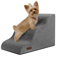Aodisman dog stairs 3-step grey on sofa ease for small dogs.