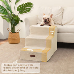 Aodisman dog stairs 4-step beige foam-cover easy cleaning and higher access