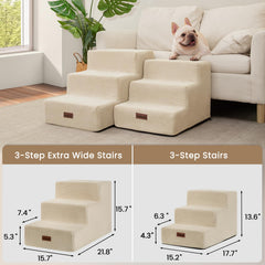 Aodisman dog stairs 4-step beige side-view shows sturdy anti-slip