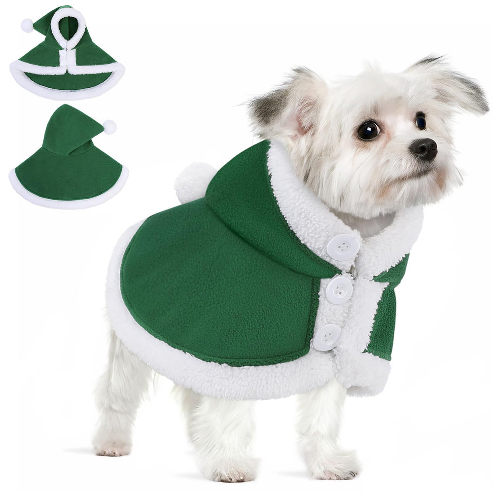 AOFITEE dog Christmas cloak with hooded polar fleece for warm, adorable holiday outfits.