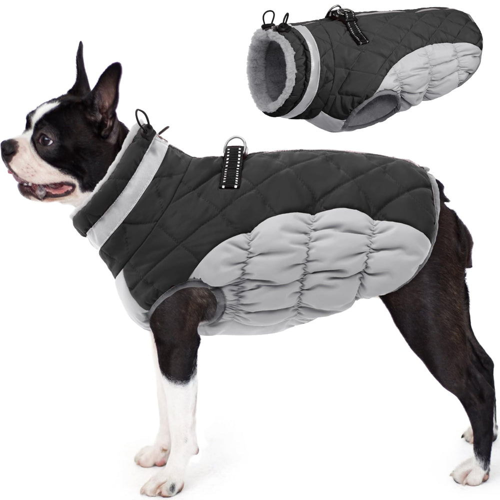AOFITEE dog coat Grey M front view showing warm fleece interior