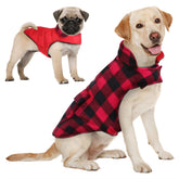 AOFITEE dog coat plaid red front view with warm coverage for chilly walks.