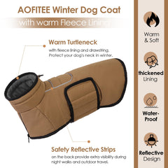 AOFITEE easy-on dog jacket features zipper and belly strap for quick fit