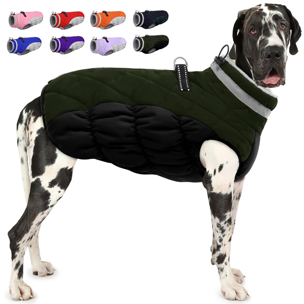 AOFITEE green XXXL dog coat front view for warmth on cold walks