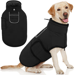 AOFITEE large dog winter coat with harness hole front view for secure walks.