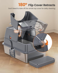 Aoktech stainless steel litter box top entry; versatile route to reduce litter scatter