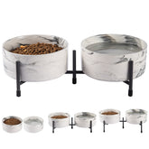 AOMRYOM raised ceramic pet bowl on iron stand with no spill design.