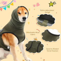 AOOLMOL dog anxiety vest neck adjustment close-up highlights snug fit.