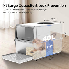 Aothey stainless steel litter box with lid, side view, durable construction.