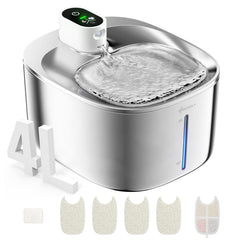 APD APETDOLA wireless cat water fountain in stainless steel offers rust-resistant durability for daily use.