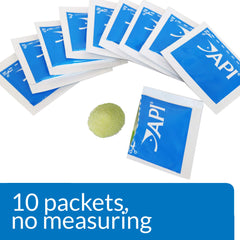 API FIN & BODY CURE packaging closeup showing ten-dose packets for easy dosing.