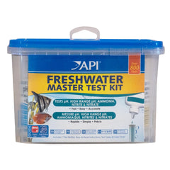 API Freshwater Master Test Kit contents with seven bottles for precise water measurements.
