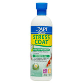 API POND STRESS COAT bottle front view for safer pond water during changes.