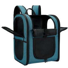 Apollo Walker teal carrier backpack side view showing breathable mesh for pet comfort