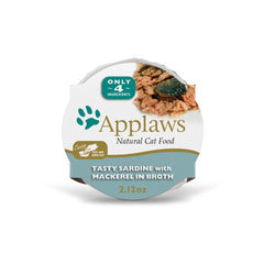 Applaws sardine-mackerel-broth pot close-up showcases real protein option for cats.