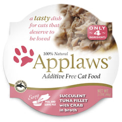 Applaws tuna fillet with crab cups packshot highlights natural ingredients