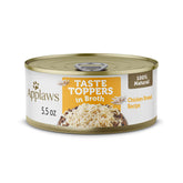 Applaws Taste Toppers packaging shows chicken breast in broth, grain-free reward.