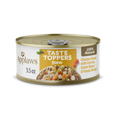 Applaws Taste Toppers chicken stew cans show natural ingredients for tasty dog meals